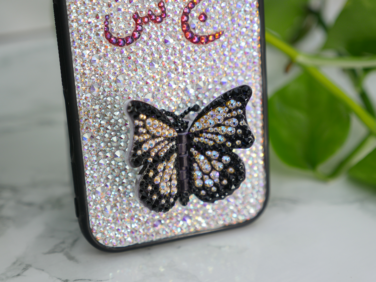 Moving Butterfly Phone Grip Design with your Arabic Initials (Design #423)