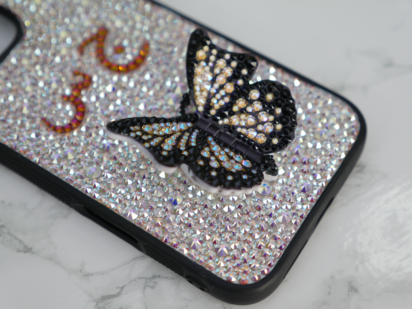 Moving Butterfly Phone Grip Design with your Arabic Initials (Design #423)