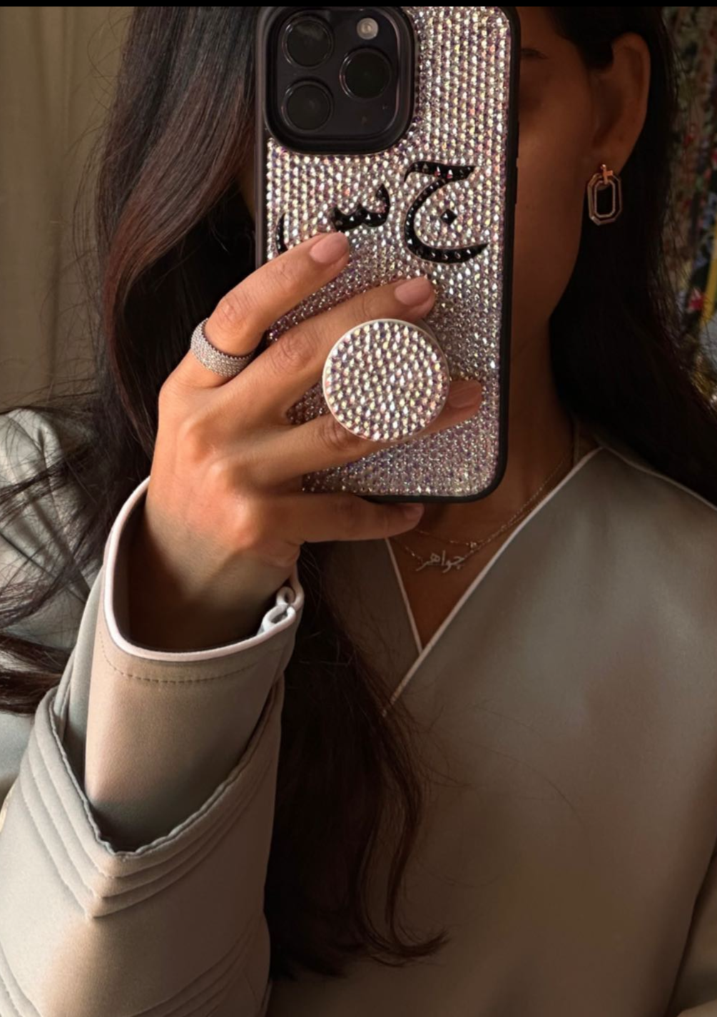 Phone Grip Design with your Arabic Initials (Design #786) - Crystal Iced