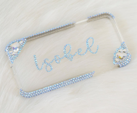 Simple Hearts Light Sapphire Shimmer with Your Name (Design #154) - Crystal Iced