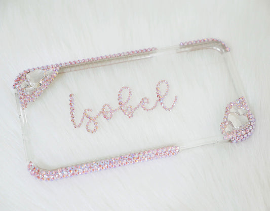 Simple Hearts Light Rose AB with your Name (Design #151) - Crystal Iced